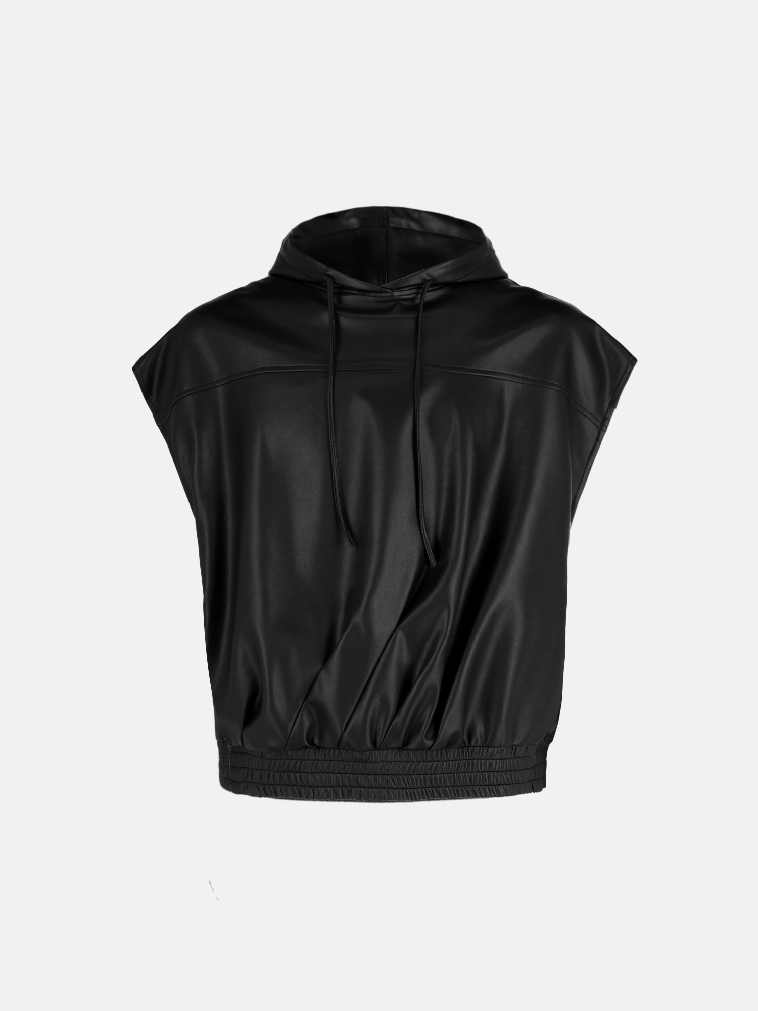 LAYERED DRAPE LEATHER HOOD VEST