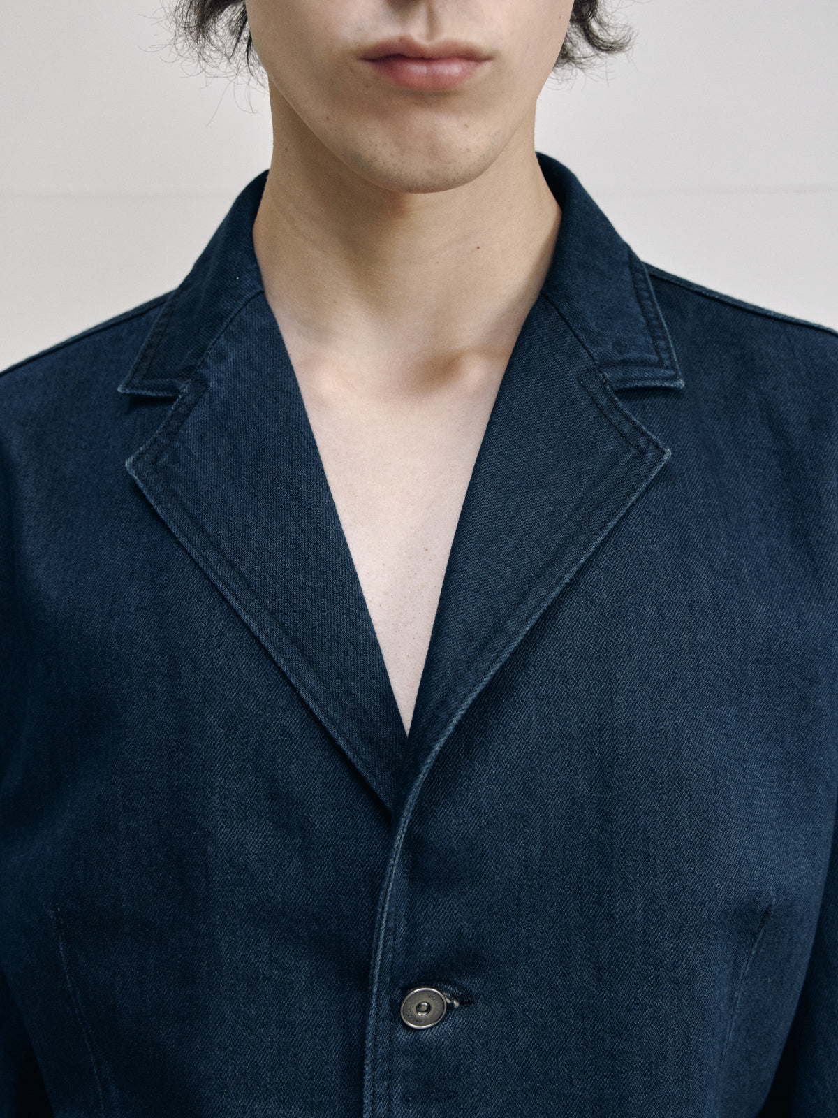 HOURGLASS DENIM TAILORED JACKET — TEAL BLUE — men detail