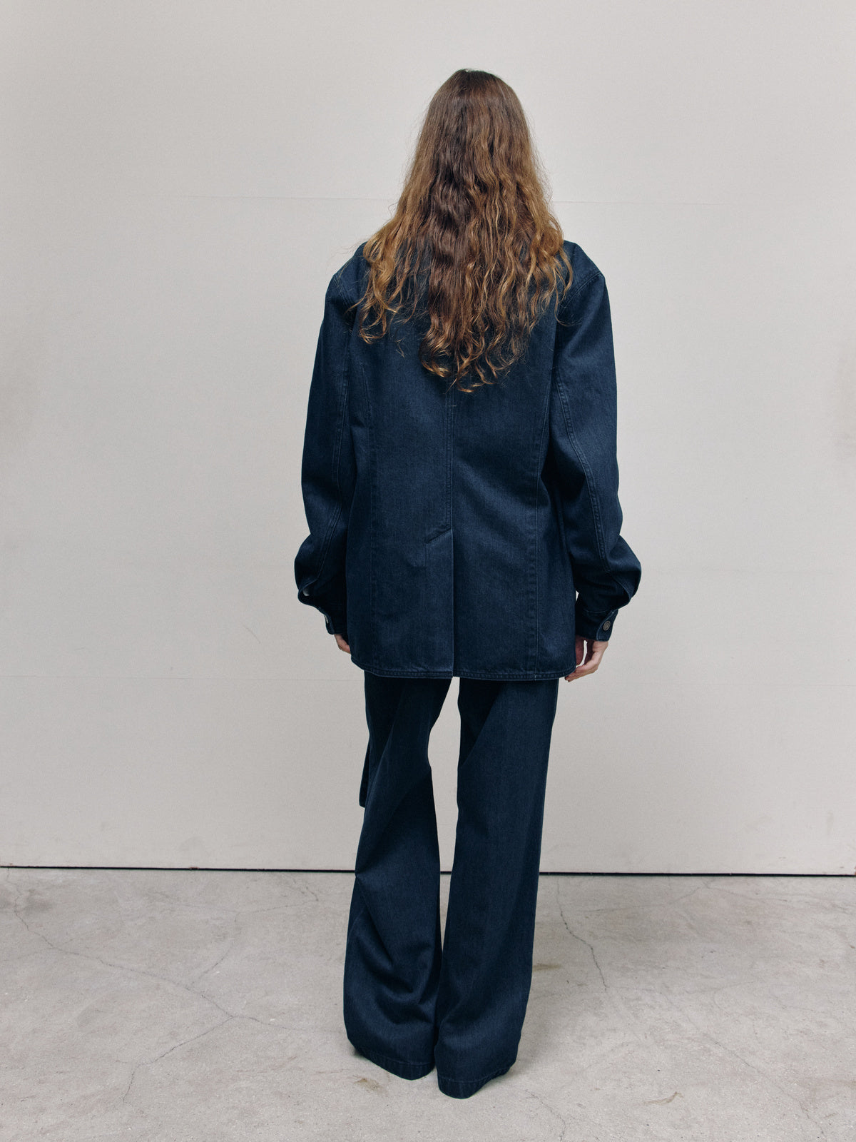 HOURGLASS DENIM TAILORED JACKET — TEAL BLUE — women back