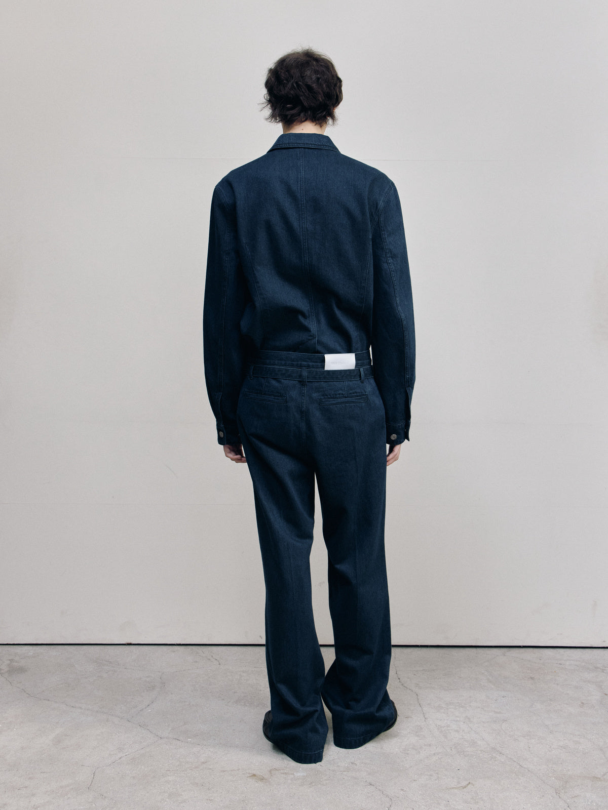 BELT STRAIGHT DENIM TROUSERS — TEAL BLUE — MEN FULL BACK