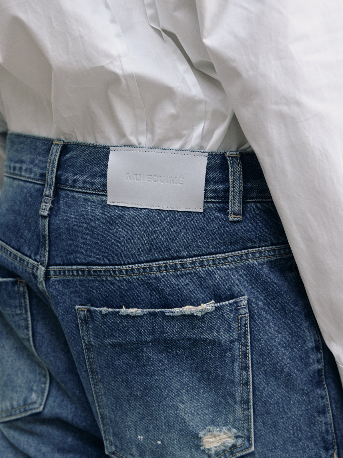SEMI FLARE DENIM PANTS — TEAL BLUE — MEN DETAIL