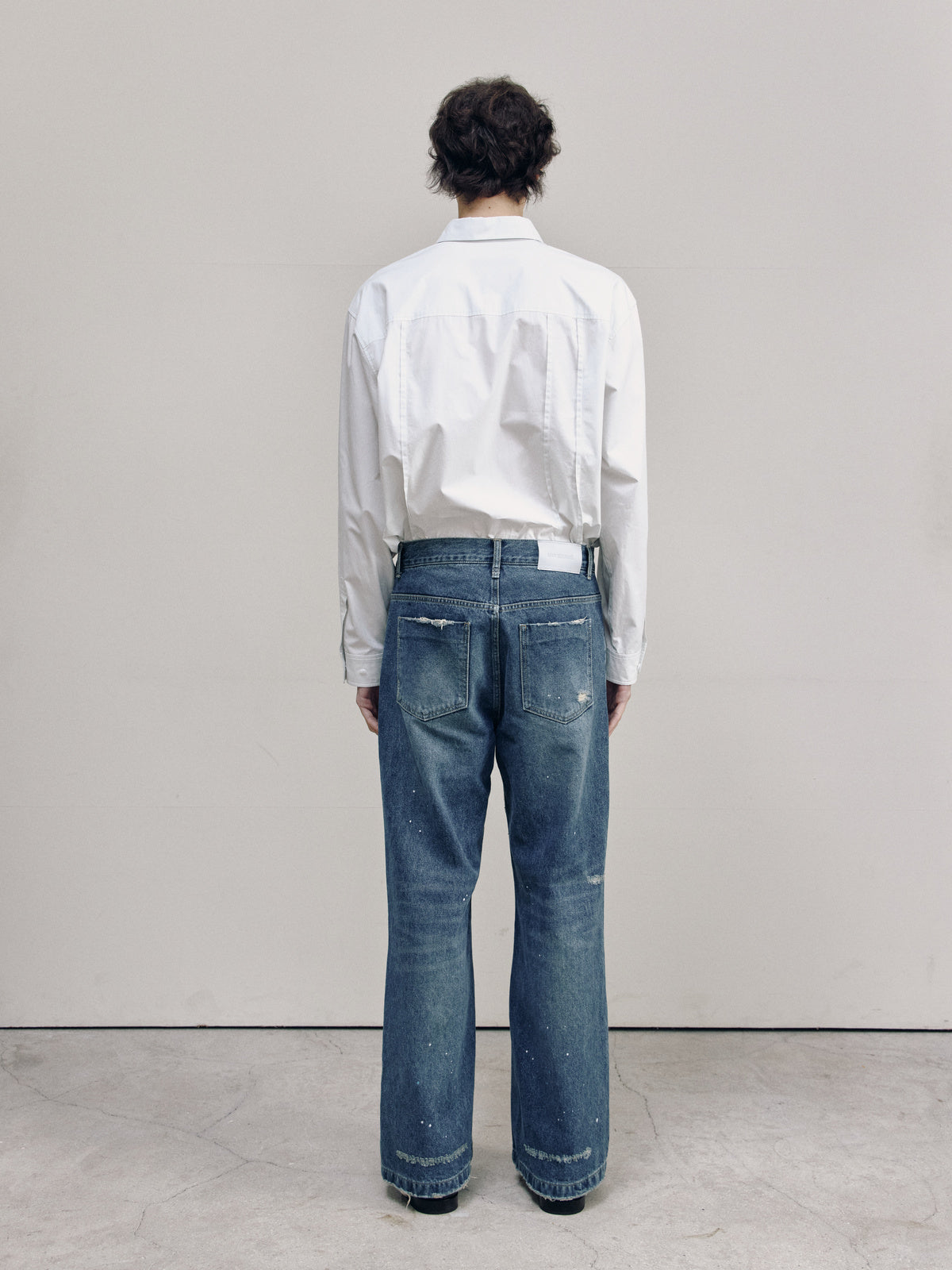 SEMI FLARE DENIM PANTS — TEAL BLUE — MEN FULL BACK