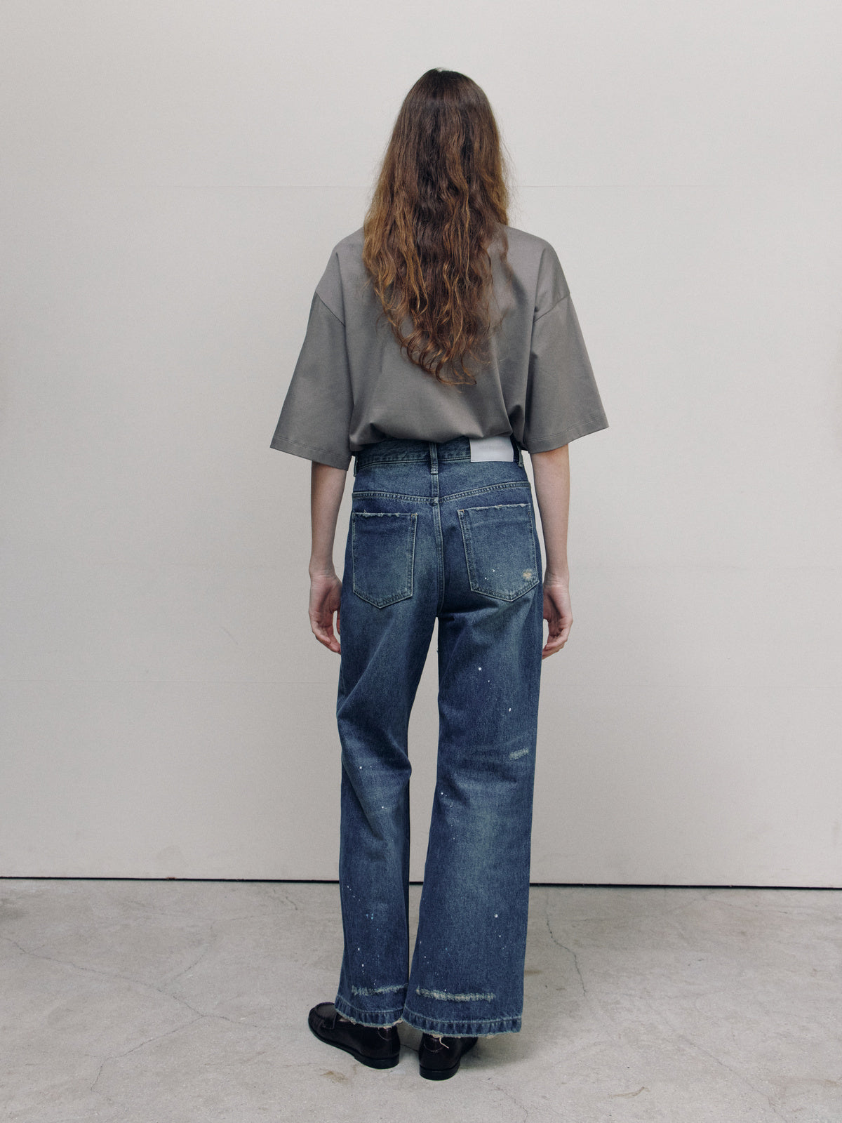 SEMI FLARE DENIM PANTS — TEAL BLUE — WOMEN FULL BACK