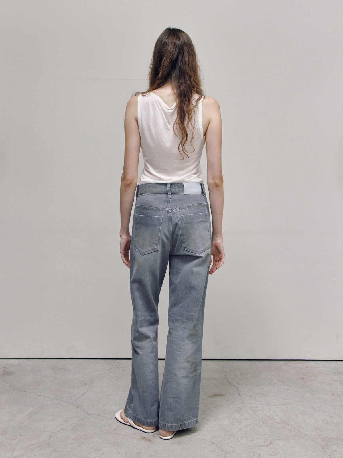 SEMI FLARE DENIM PANTS — DIRTY GREY — WOMEN FULL BACK
